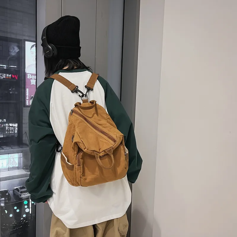 BRABOSTON Canvas Backpack Regular Unisex Beige/Black/Brown-16
