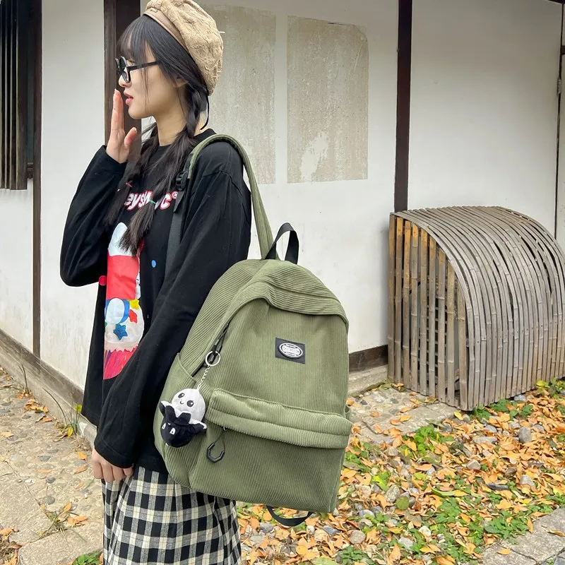 BRABOSTON Corduroy Backpack Regular Unisex Black/Gray/Green/White-9