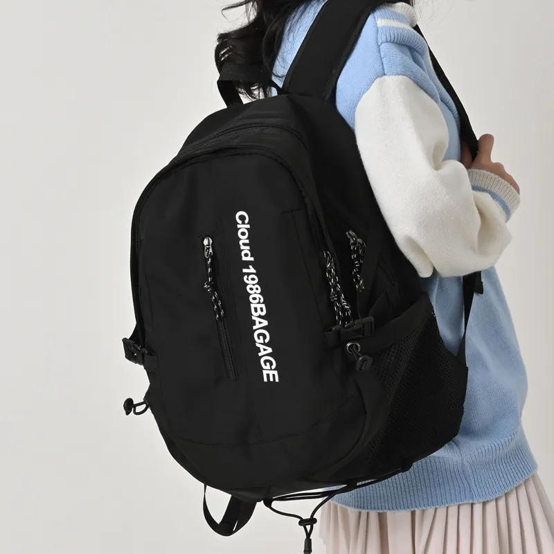 BRABOSTON Nylon Fabric Backpack Unisex White/Black-8