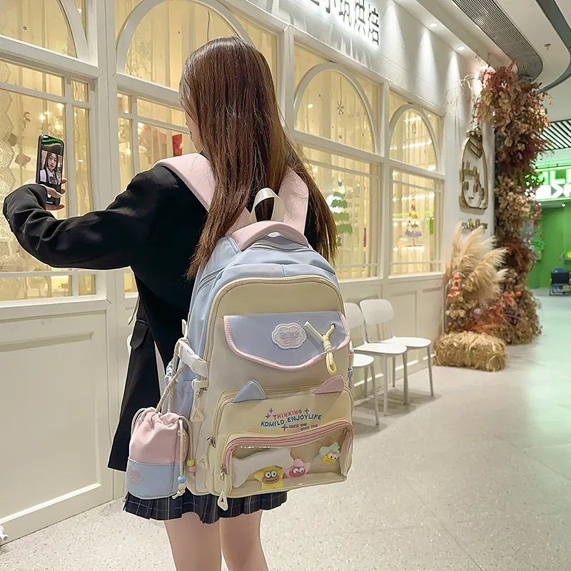 BRABOSTON Nylon With PVC Backpack Unisex Black/Blue Yellow/Yellow Green/Yellow Purple-4