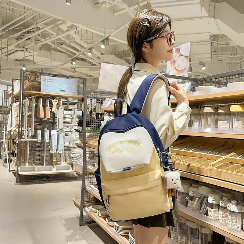 BRABOSTON Nylon Backpack Unisex Coffee & Green/Dark Blue & Yellow/Gray & Light Blue/Pink & Green-7