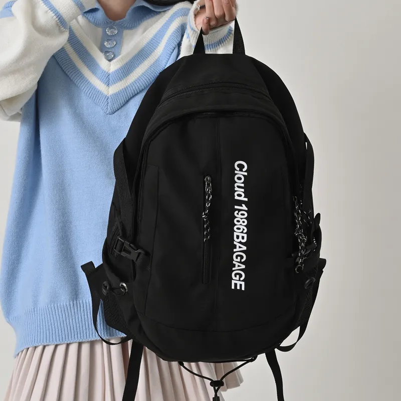 BRABOSTON Nylon Fabric Backpack Unisex White/Black-6