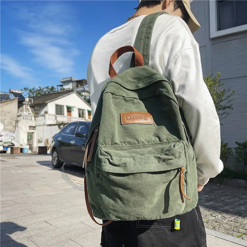 BRABOSTON Canvas Backpack Regular Unisex Black/White/Brown/Green-22