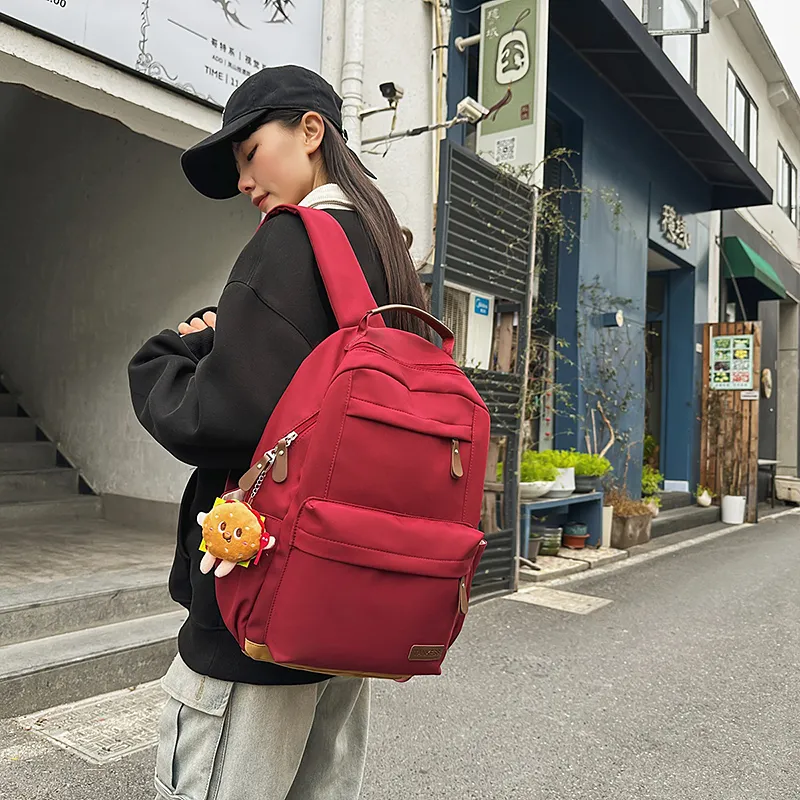 BRABOSTON Nylon Backpack Unisex Black/Red/White-5