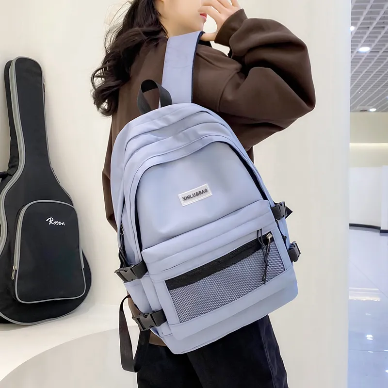 BRABOSTON Nylon Fabric Backpack Medium Size Unisex Black/Pink/Blue/Beige/Green/Gray-12