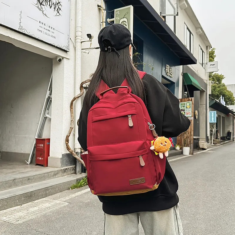 BRABOSTON Nylon Backpack Unisex Black/Red/White-7