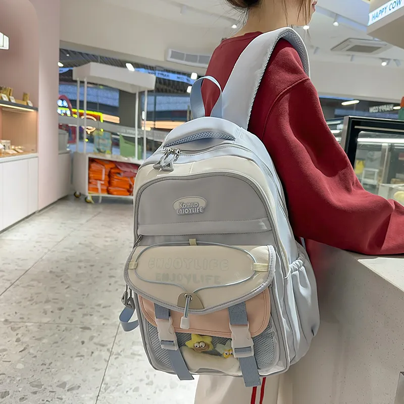 BRABOSTON Nylon With PVC Backpack Unisex Black/Mint Green/Yellow/Ecru/Light Blue-14
