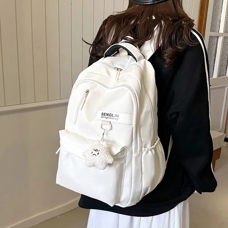 BRABOSTON Nylon Fabric Backpack Unisex White/Burgundy/Black/Khaki-2