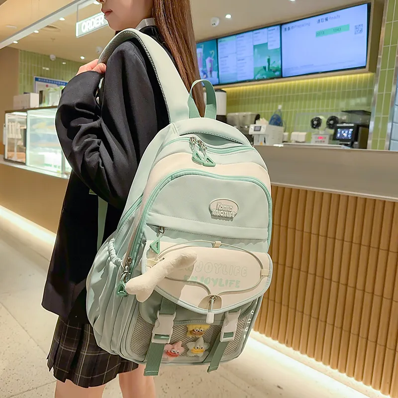 BRABOSTON Nylon With PVC Backpack Unisex Black/Mint Green/Yellow/Ecru/Light Blue-10