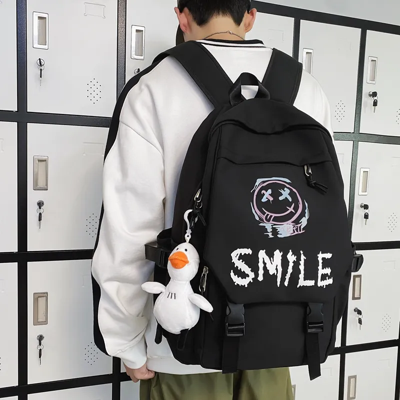 BRABOSTON Nylon Backpack Unisex Black/White-2