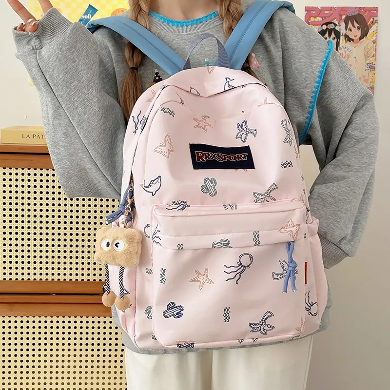 BRABOSTON Nylon Backpack Regular Unisex White/Black/Blue/Pink-13