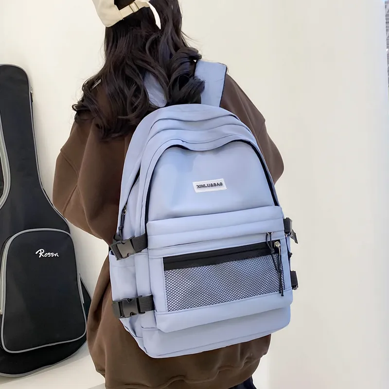 BRABOSTON Nylon Fabric Backpack Medium Size Unisex Black/Pink/Blue/Beige/Green/Gray-13