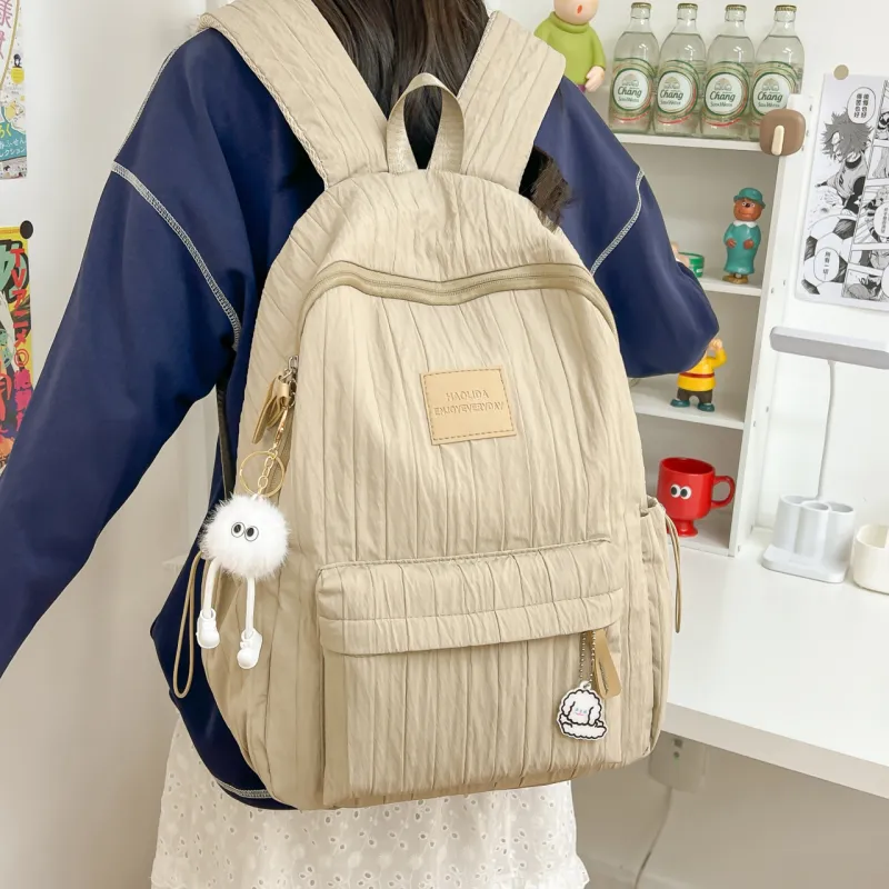 BRABOSTON Composite Cloth Backpack Regular Unisex Ecru/Khaki/Pink/Yellow-9