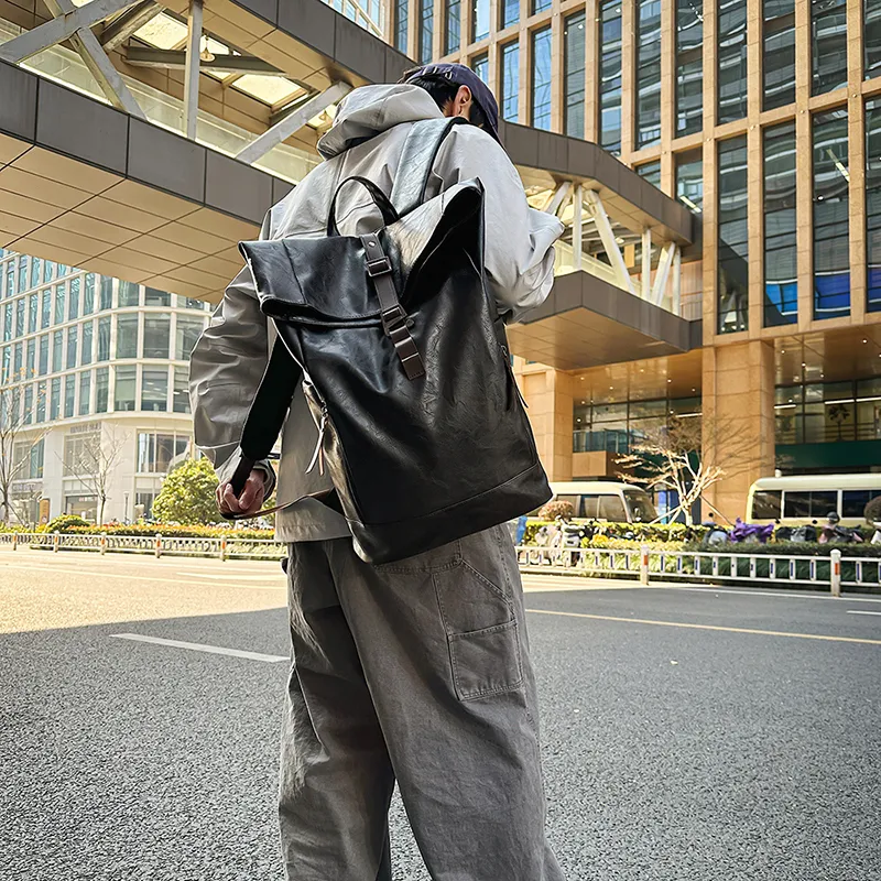 BRABOSTON PU Backpack Unisex Coffee/Brown/Black-10