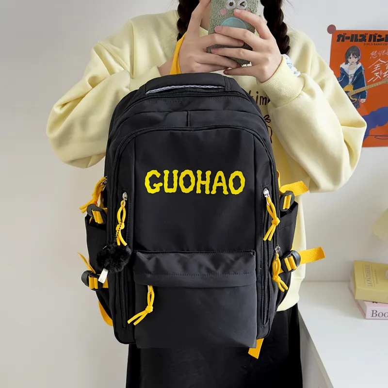 BRABOSTON Nylon Backpack Unisex Black/Red/Yellow/Blue-1
