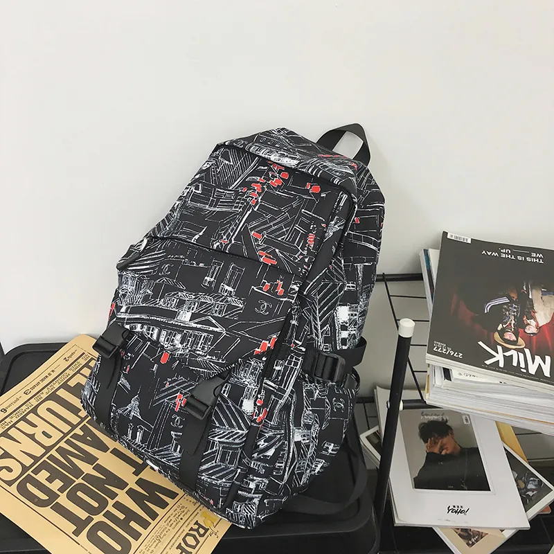 BRABOSTON Nylon Backpack Unisex Seven Characters/Black White Stripes/Black/Light Green/Light Blue-9