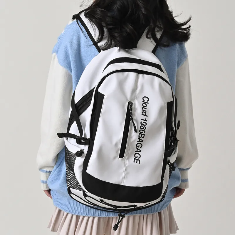 BRABOSTON Nylon Fabric Backpack Unisex White/Black-3