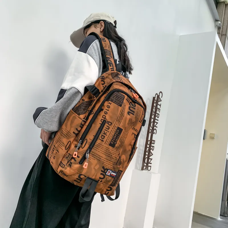 BRABOSTON Nylon Backpack Unisex Gray/Orange Red/Black/Green-13