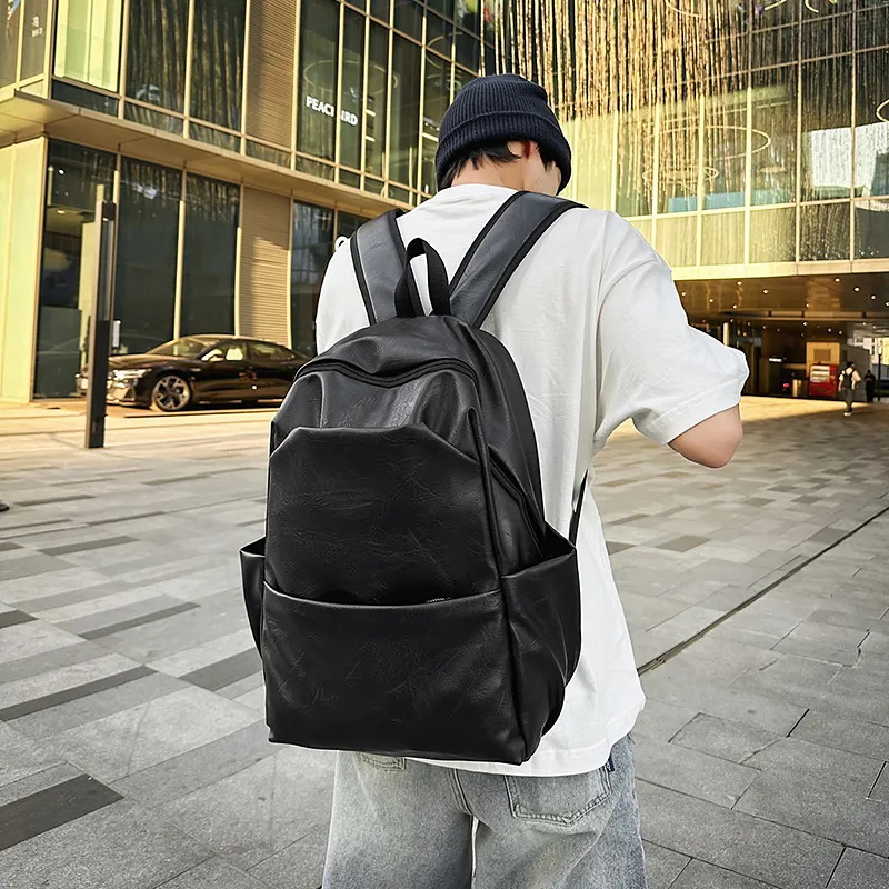 BRABOSTON PU Mesh Panel Backpack Regular Unisex Black/Brown-3