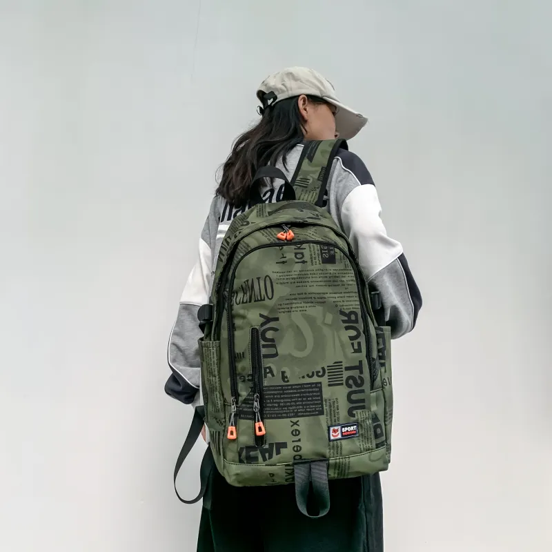 BRABOSTON Nylon Backpack Unisex Gray/Orange Red/Black/Green-17