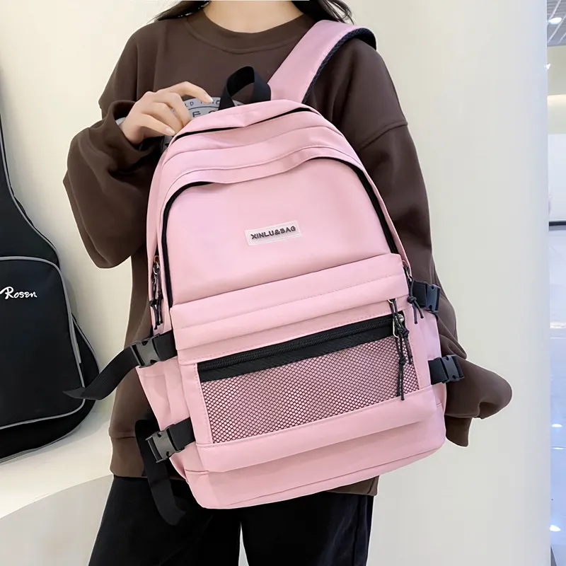 BRABOSTON Nylon Fabric Backpack Medium Size Unisex Black/Pink/Blue/Beige/Green/Gray-7