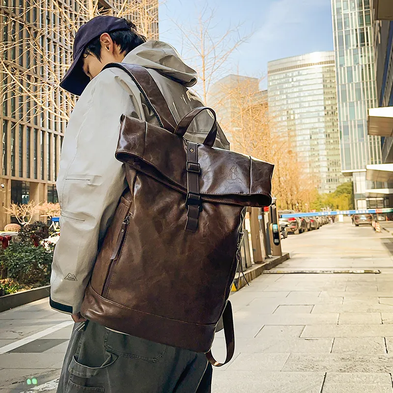 BRABOSTON PU Backpack Unisex Coffee/Brown/Black-2