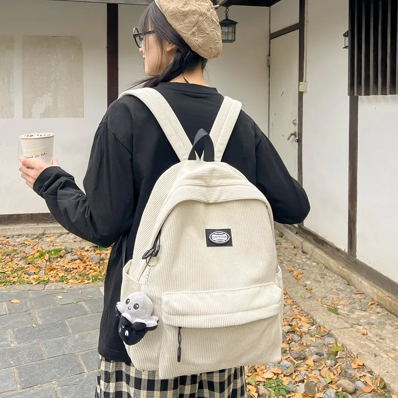 BRABOSTON Corduroy Backpack Regular Unisex Black/Gray/Green/White-14