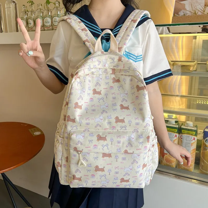 BRABOSTON Nylon Fabric Backpack Unisex Ivory/Gray-16