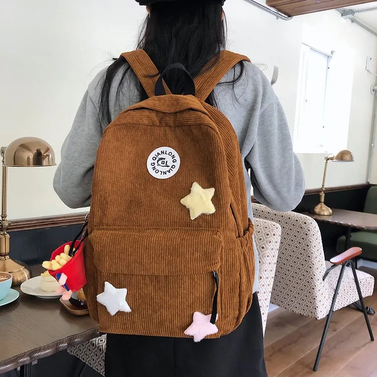 BRABOSTON Corduroy Backpack Unisex Brown/Black/Blue/White-5