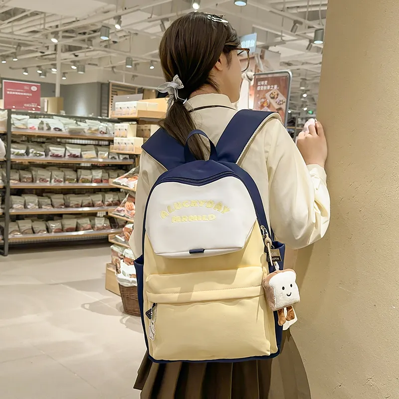 BRABOSTON Nylon Backpack Unisex Coffee & Green/Dark Blue & Yellow/Gray & Light Blue/Pink & Green-5