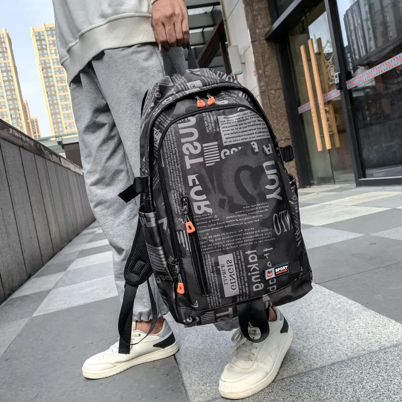 BRABOSTON Nylon Backpack Unisex Gray/Orange Red/Black/Green-6