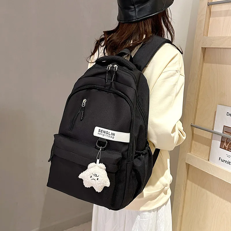 BRABOSTON Nylon Fabric Backpack Unisex White/Burgundy/Black/Khaki-10
