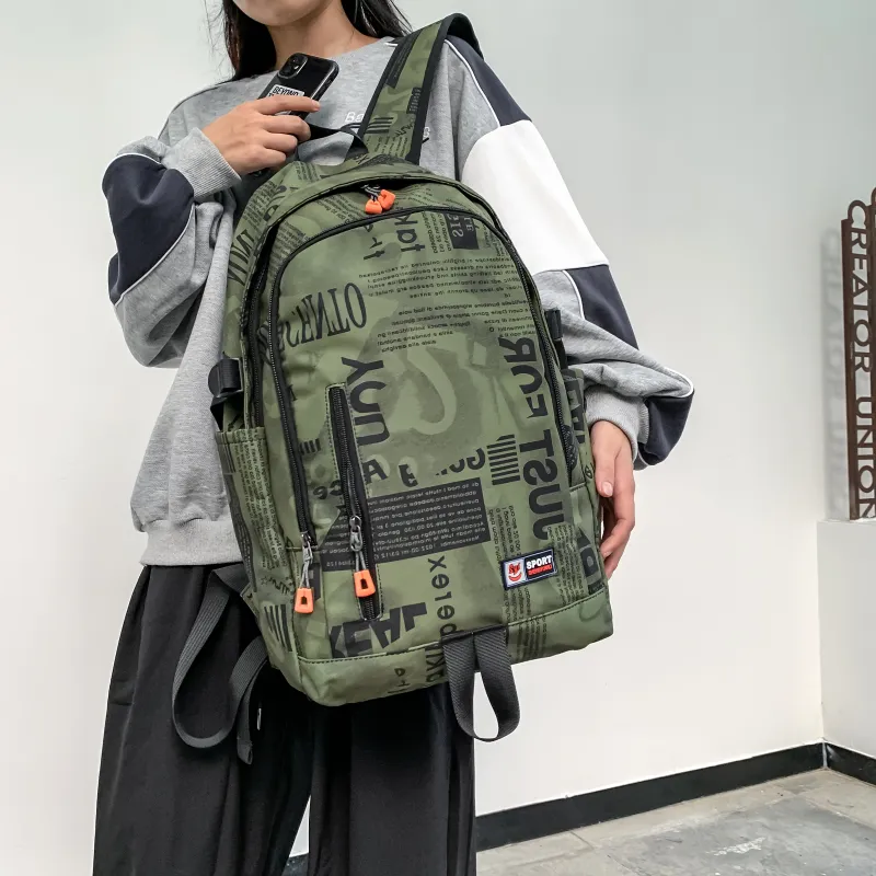 BRABOSTON Nylon Backpack Unisex Gray/Orange Red/Black/Green-18