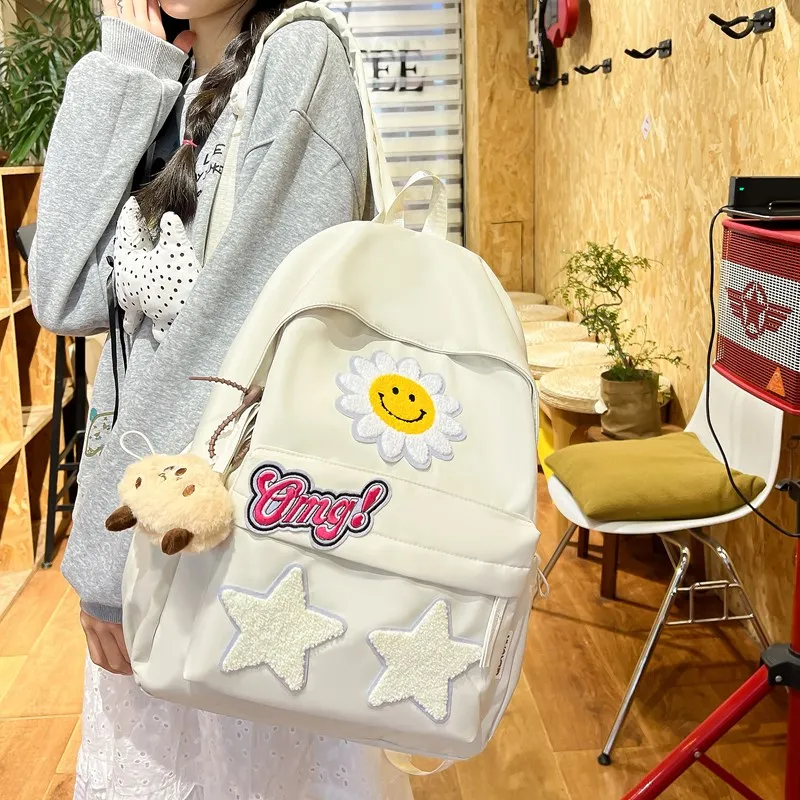 BRABOSTON Nylon Fabric Backpack Regular Unisex Beige Yellow/Ecru/Black/Pink-8