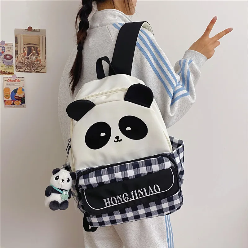 BRABOSTON Nylon Backpack Regular Unisex Black Panda Plaid-1