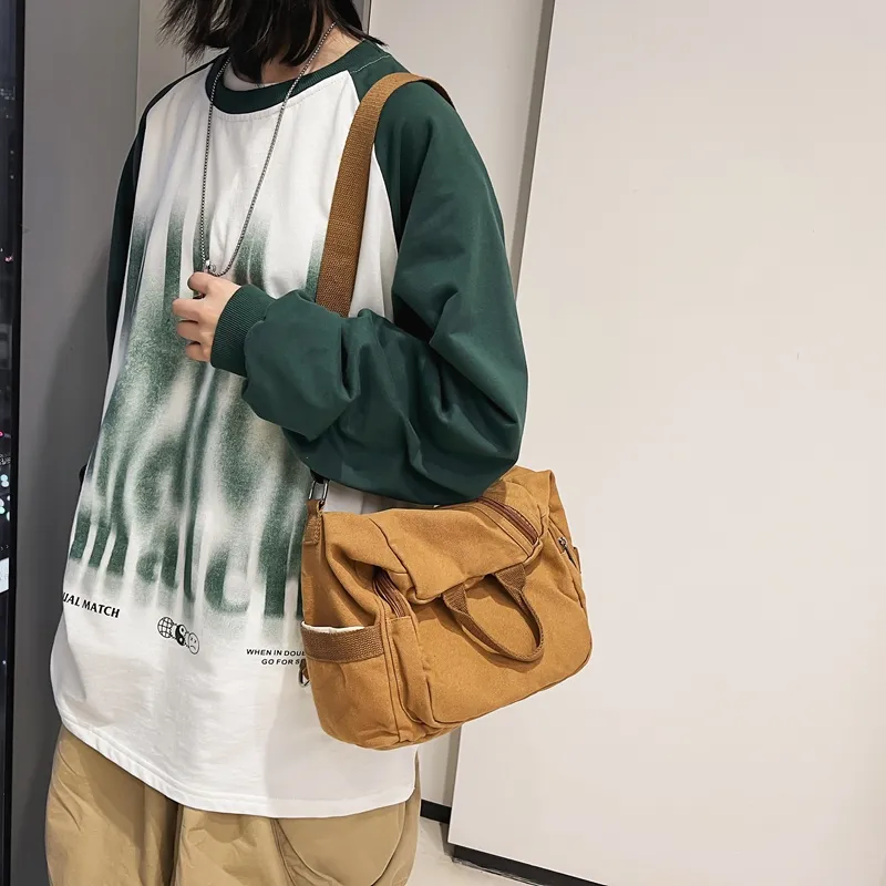 BRABOSTON Canvas Backpack Regular Unisex Beige/Black/Brown-24