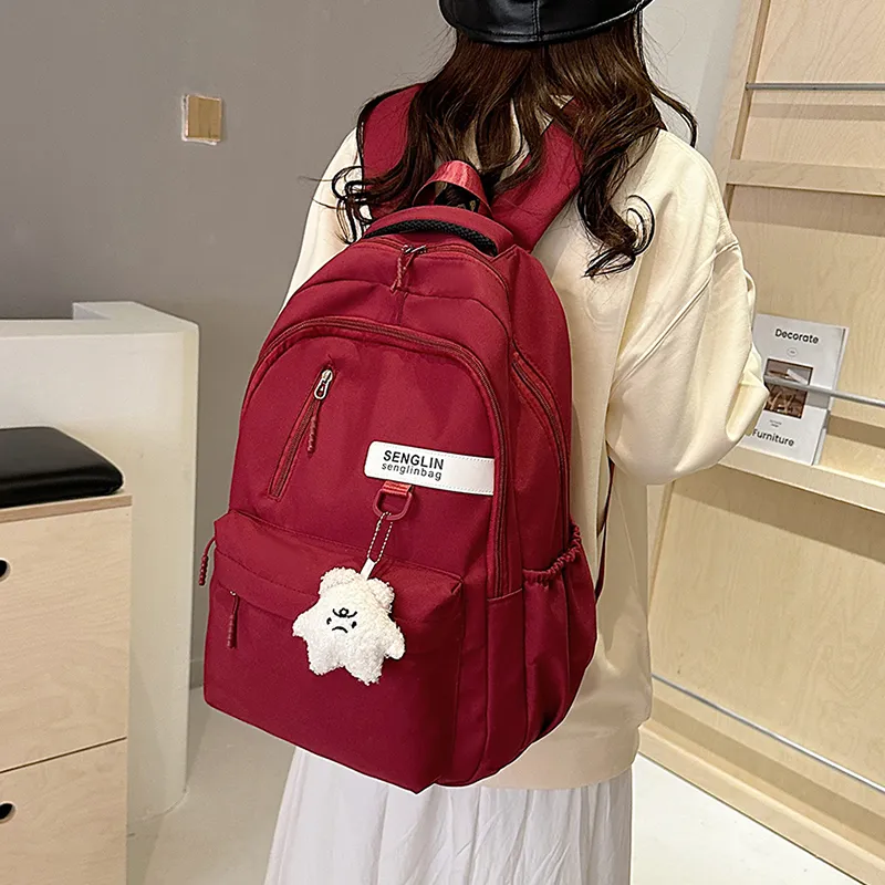 BRABOSTON Nylon Fabric Backpack Unisex White/Burgundy/Black/Khaki-13