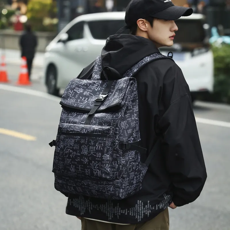 BRABOSTON Fabric Backpack Unisex Black/Light Blue/Denim Blue-7