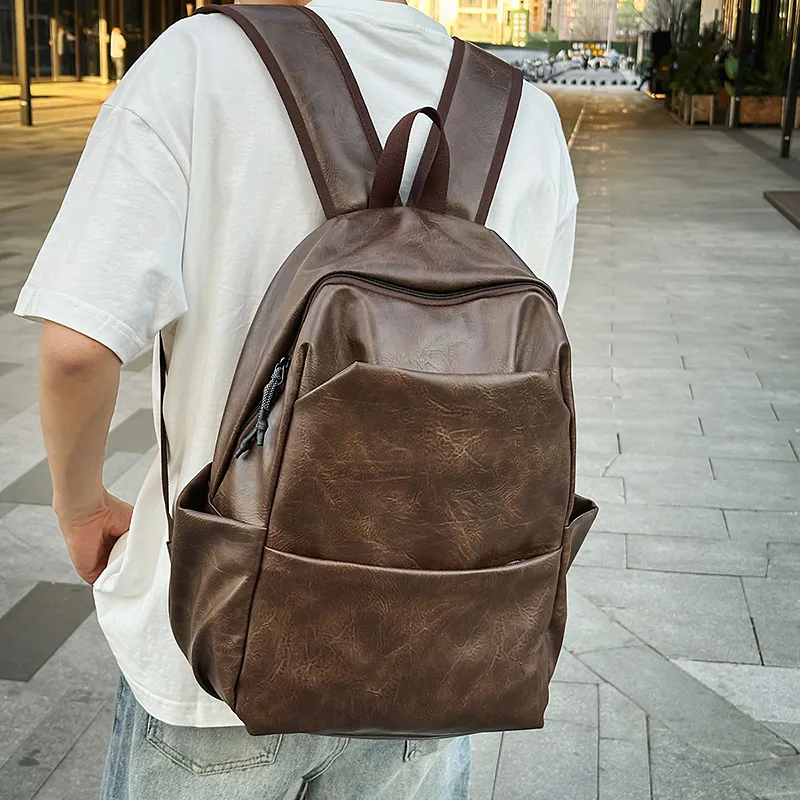 BRABOSTON PU Mesh Panel Backpack Regular Unisex Black/Brown-6