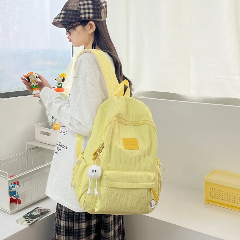 BRABOSTON Composite Cloth Backpack Regular Unisex Ecru/Khaki/Pink/Yellow-14