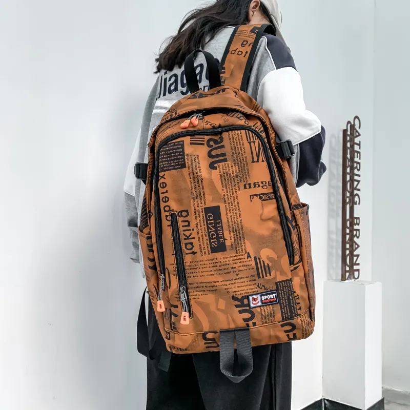 BRABOSTON Nylon Backpack Unisex Gray/Orange Red/Black/Green-12