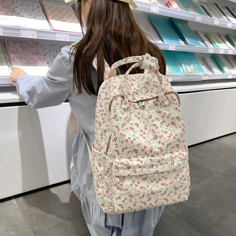BRABOSTON Nylon Backpack Regular Women's Small Florets/beige Florets-3