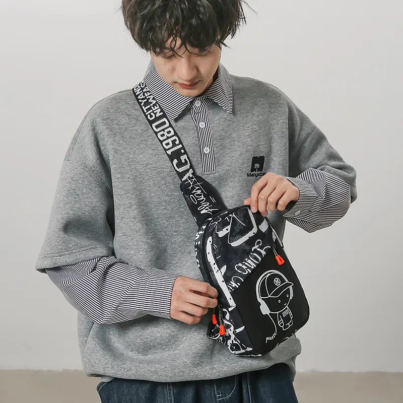 BRABOSTON Nylon Sling Bag Unisex Black/White/Blue-2