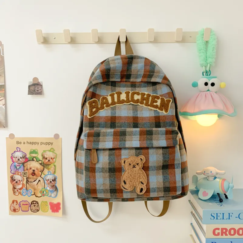 BRABOSTON Woolen Backpack Unisex Blue Orange/Beige Coffee Plaid/Red Blue Plaid/Coffee Khaki Plaid/Khaki Plaid-10