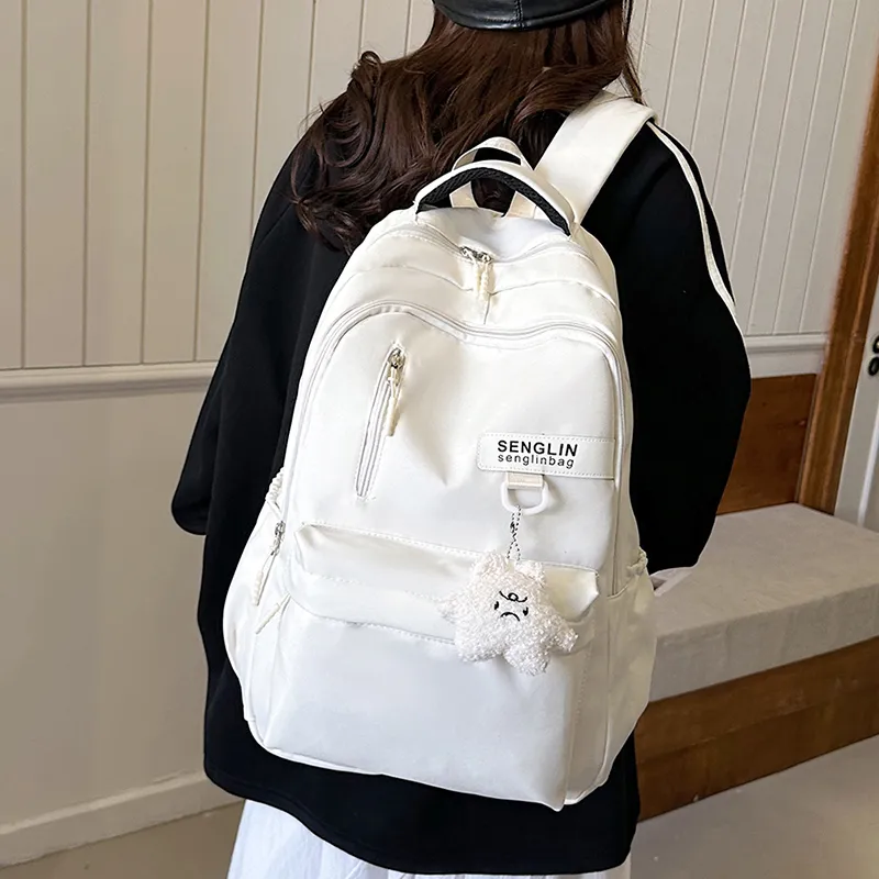 BRABOSTON Nylon Fabric Backpack Unisex White/Burgundy/Black/Khaki-1