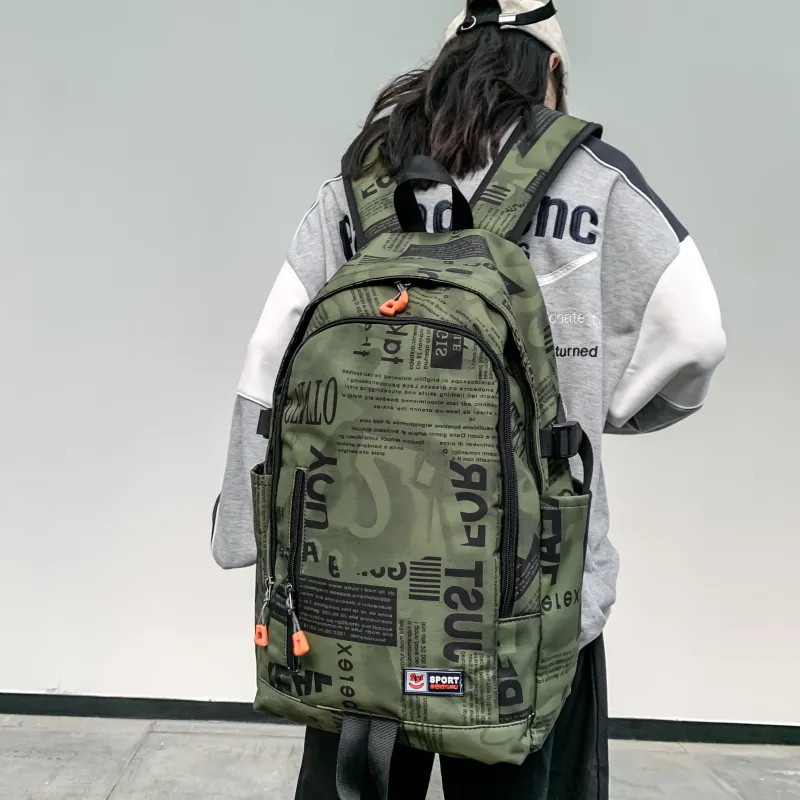 BRABOSTON Nylon Backpack Unisex Gray/Orange Red/Black/Green-20