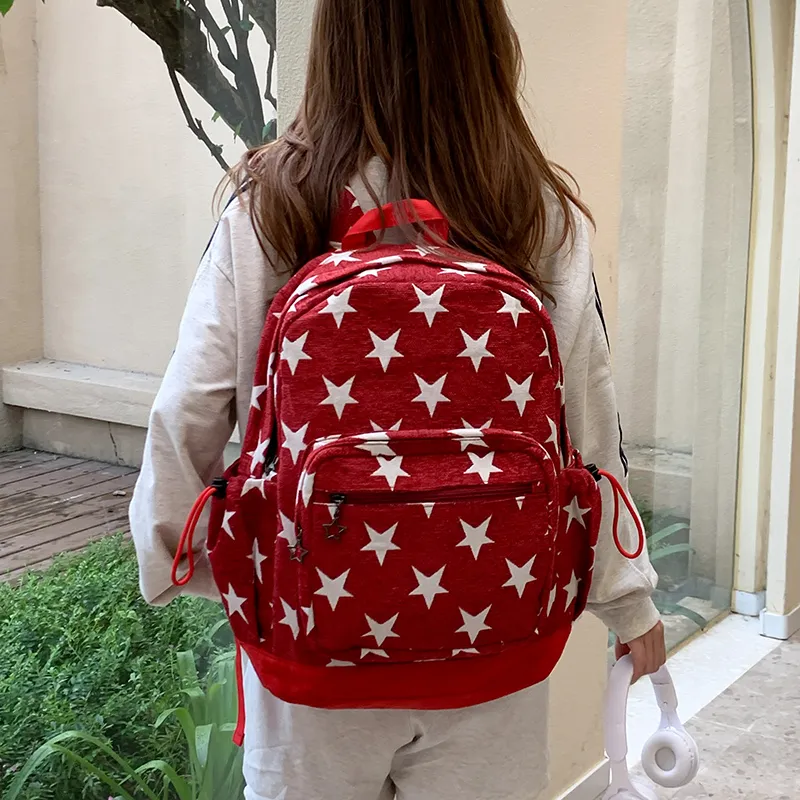BRABOSTON Polyester Backpack Regular Unisex Red/Blue/Stripes Gray-1