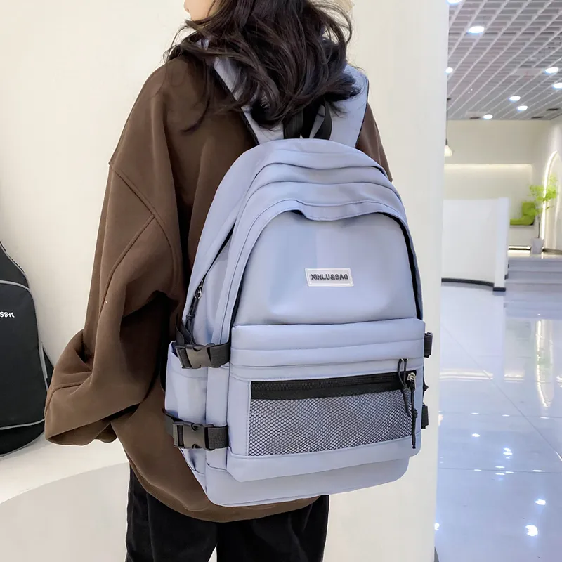 BRABOSTON Nylon Fabric Backpack Medium Size Unisex Black/Pink/Blue/Beige/Green/Gray-11