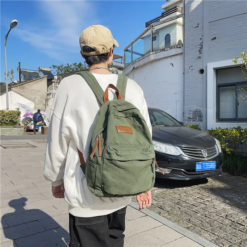 BRABOSTON Canvas Backpack Regular Unisex Black/White/Brown/Green-20