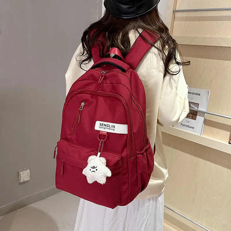 BRABOSTON Nylon Fabric Backpack Unisex White/Burgundy/Black/Khaki-17